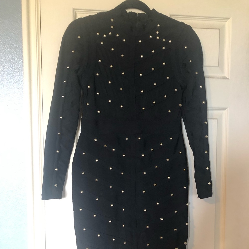 Bandage midi black beaded dress